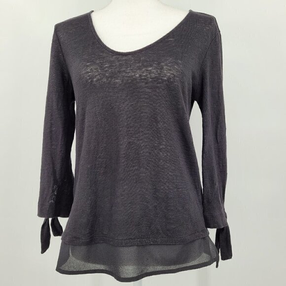 Sanctuary V Neck Black Sweater Top 3/4 Sleeve Lightweight Linen - Picture 4 of 9
